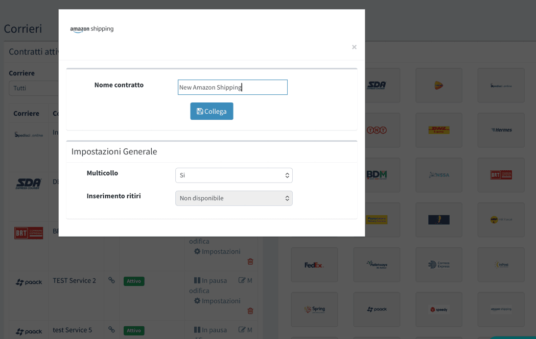 Connessione Amazon Shipping