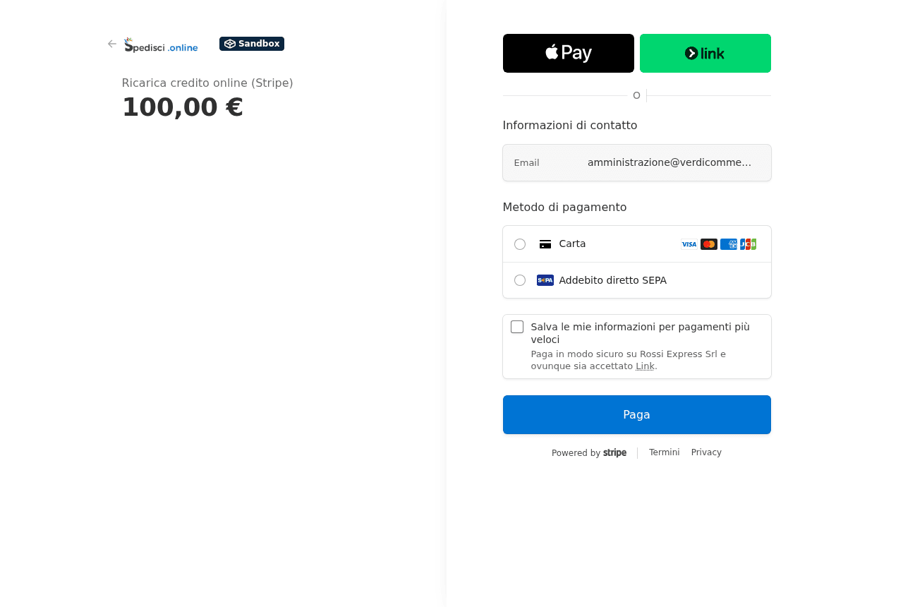 Pagina di pagamento Stripe