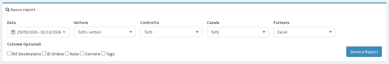 Modulo del Report Spedizioni