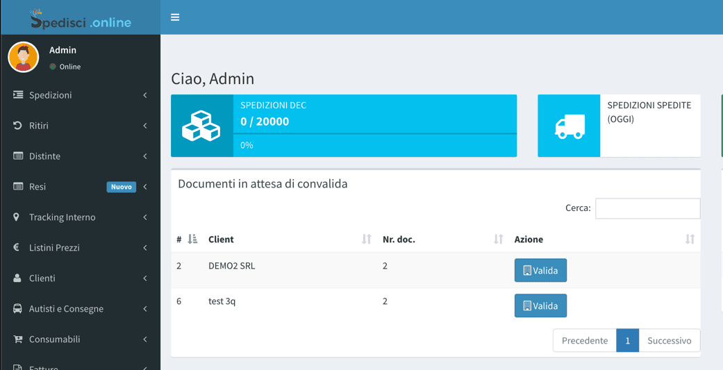 Dashboard attesa validazione