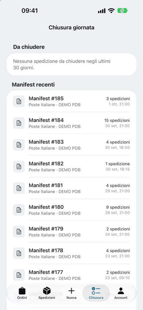 Chiusura giornata e manifest recenti